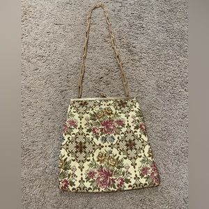 Vintage Walborg Floral Tapestry Purse Shoulder Bag West Germany Gold Chain Link